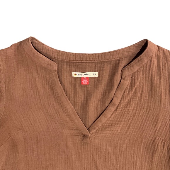 Marine Layer Brown Cotton Gauze Split Neck Boho 3/4 Sleeve Blouse Lightweight XS - Picture 6 of 10